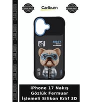 iPhone 17 Nakış Gözlük Fermuar İşlemeli Silikon Kılıf 3D Modern Stil