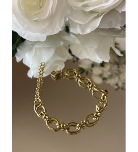 Özel Kutusunda Hediye Paketiyle Gold Oval Halka Zincir Çelik Bileklik 17+5 Cm