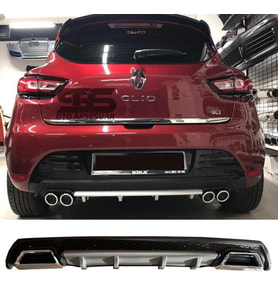 Renault Clio 4 Difüzör Arka Tampon Eki 2 Egzoz Çıkışlı Gri Lüx Tip