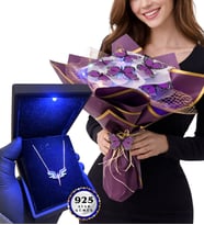 Işıklı Kutusunda 925 Ayar Gümüş Kolye ve Renkli Led Işıklı Kelebek Buketi Hediye Seti (Model 4)