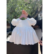 Balon Kol Saten Kırık Beyaz Kız Çocuk Bebek Abiye Elbise