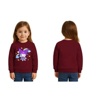 Unisex Kuromi Baskılı Çocuk Swaetshirt 3 İplik Şardonlu (Bordo)