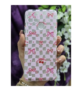 Realme C21Y / Realme C25Y Uyumlu Kurdele ve Kiraz Desenli Silikon Şeffaf Telefon Kılıfı