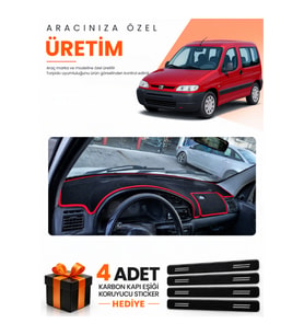 PEUGEOT PARTNER (1996-2002) Uyumlu Torpido Koruma Örtüsü Oto Kılıfı - Siyah Kırmızı