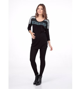 Hamile Bluz Baskı Yazı Desenli Model Siyah