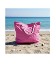 Plaj Çantası Pembe 45cm Makyaj Çantası Hediyeli