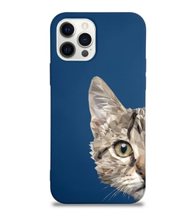 Apple iPhone 12 Pro Uyumlu Lansman Kılıf Catface Tasarımlı İçi Kadife Kapak-Lacivert (Şeffaf)