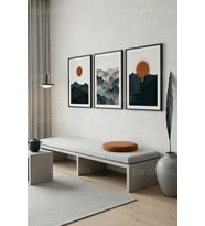 Minimalist Dağ ve Gün Batımı 3’lü Ahşap Çerçeveli Tablo Seti