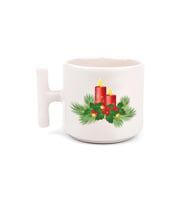 Yılbaşı Yeni Yıl Konseptli Candle Merry Christmas T Kulp Motto Kahve, Çay Fincanı