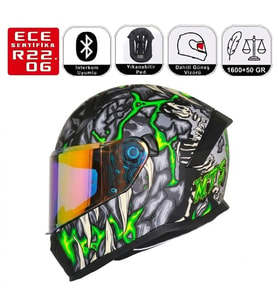 M910 Skull Motosiklet Kaskı Spoiler Mod Güneş Vizörlü Full Face Kask