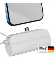 Type-C Soketli Mini Powerbank 5000mAh 2 Type-C Port Dahili Kablolu Taşınabilir Şarj Cihazı Beyaz