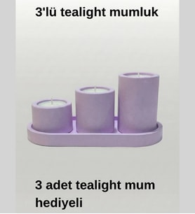 3'lü tealight set sütun mumluk + 3 adet tealight mum hediyeli  tealight mum özelleştirme mevcuttur (renk,koku) (Mor)