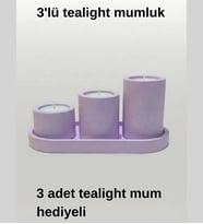 3'lü tealight set sütun mumluk + 3 adet tealight mum hediyeli  tealight mum özelleştirme mevcuttur (renk,koku) (Mor)