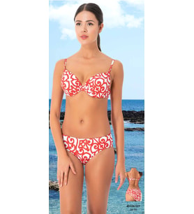 Kırmızı Beyaz Desenli Destekli Bikini Takımı 38