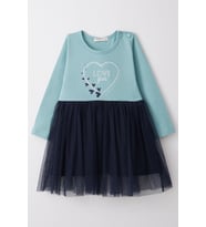 Breeze Kız Çocuk Uzun Kollu Elbise Yazı Baskılı Kalpli 1.5-5 Yaş, Su Yeşili