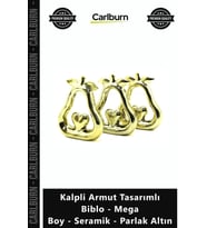 Özel Üretim Lüks Dekoratif Gold Kalpli Armut Tasarımlı Biblo Mega Boy Seramik Parlak Altın