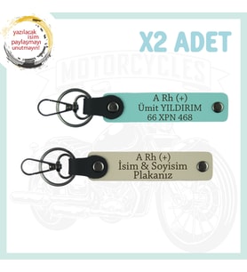 Sütlü Kahve-Turkuaz, Motosiklet Aşıklarına Özel, İsim Plaka ve A + Kan Grubu Yazılı 2'li Anahtarlık (Çok Renkli)