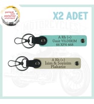 Sütlü Kahve-Turkuaz, Motosiklet Aşıklarına Özel, İsim Plaka ve A + Kan Grubu Yazılı 2'li Anahtarlık (Çok Renkli)