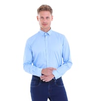 Hatemoğlu Mavi %100 Pamuk Comfort Fit Düz Uzun Kollu Gömlek