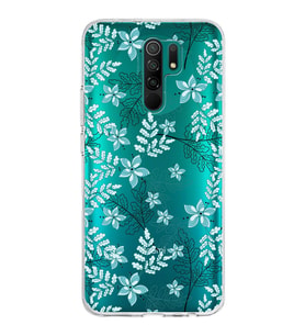 Xiaomi Redmi 9 Uyumlu Kapak Floral Su Yeşili Tasarımlı Şeffaf Silikon Kılıf