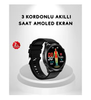 Mey İthalat® AMOLED Ekranlı Akıllı Saat – 3 Kordon Seçenekli, Suya Dayanıklı, Kalp Atış ve Uyku Taki