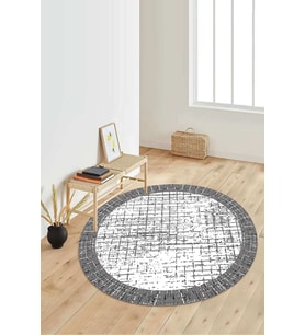 Dijital Baskılı Kaymaz Taban Yıkanabilir Yuvarlak Salon Halısı Koridor Halısı Paspas NDY-HS-209 (Gri)