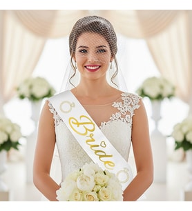 Bride yazılı parlak varak baskılı kağıt kuşak