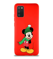 Samsung Galaxy A02S Soft Premier Kapak Mickey Mouse-G Tasarımlı Silikon Kılıf - Kırmızı (Şeffaf)