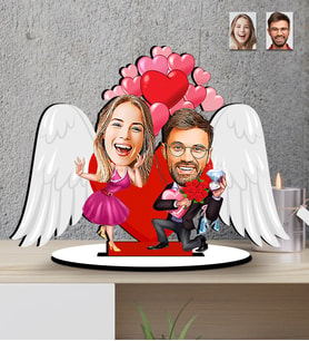 Sevgililer Günü ,Yılbaşı Hediyesi  Hediyesi Melek Kanatlı  Karikatür   Mdf  Biblo (Çok Renkli)