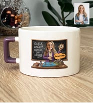Kişiye Özel Karikatürlü Kadın Öğretmen Lüks Fincan Öğretmenler Günü Hediyesi