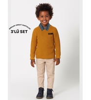 3'lü Set Hardal Triko Sweat & Pantolon & Gömlek Erkek Çocuk Takım