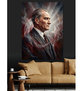 Mustafa Kemal Atatürk Portre Çizimi Dekoratif Kanvas - Mdf Ahşap Tablo