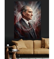 Mustafa Kemal Atatürk Portre Çizimi Dekoratif Kanvas - Mdf Ahşap Tablo