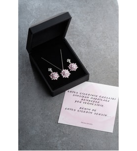 925 Ayar Gümüş Lotus Kolye Küpe Set