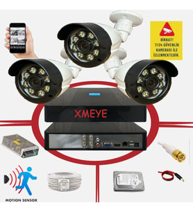 3 lü Hareket Algılayan 5 MP Lens 8 Warm Led Gece Renkli Gösteren Güvenlik Kamerası Seti BS 2308W