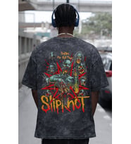 Slipknot Rock Metal Müzik Grubu Sırt Baskılı Unisex Oversize Eskitme Yıkamalı Tişört