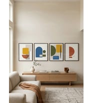 Modern Geometrik Soyut Sanat 4’lü Ahşap Çerçeveli Tablo Seti
