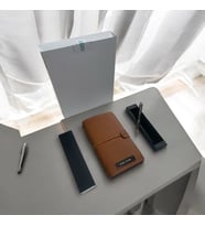 Kişiye Özel Hediye Kutulu Deri 3 Içli Defter Ve Kalem Seti Düz - Çizgili - Kareli Lastik Kilitli (Taba)