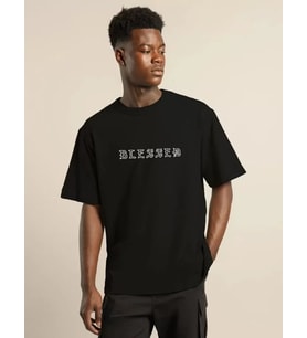 pilelistore- Unisex Bisiklet Yaka Oversize Baskılı T-Shirt - Siyah