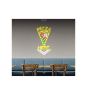 PIZZA HERE Yazılı ve Şekilli Neon Tabela
