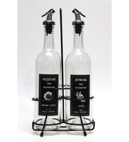 2'li Şeffaf Dibi Çukur 750 ml Yağlık ve Siyah Stand