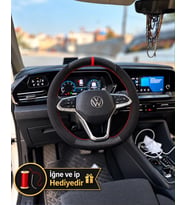 Vw T-Roc Dikme Direksiyon Kılıfı Alcantara Süet Mat Karbon Kırmızı Yüzük ve Dikiş 2022-2026