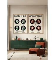 Modern Geometrik Sanat 2'li Ahşap Çerçeveli Tablo Seti