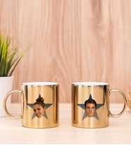 Kişiye Özel Mavi Yıldız Kafa Fotoğraflı İkili Gold Kupa Bardak