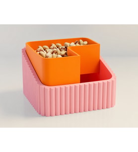 3D Baskı Fıstık Kasesi - Çift Hazneli Kabuk Ayırıcı Sunum Kasesi - Pembe Turuncu