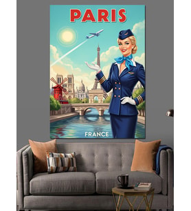 Paris Limanında Hostes Dekoratif Kanvas - Mdf Ahşap Tablo