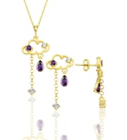 Gümüş altın yaldızlı ametis ve zirkon taşlı bulut kolye ve küpe ikili set SGTL12354GOLD (Rose)