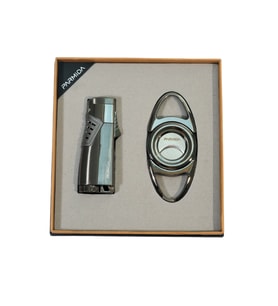 Parmida 3 Torch Gunmetal Çakmak Gunmetal Kesici İkili Puro Seti TR9855