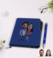 BK Gift Kişiye Özel Sevgililer Karikatürlü Lacivert Termo Deri Defter Kalem Seti-105