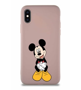 Apple iPhone X Soft Premier Kapak Mickey Mouse-A Tasarımlı Silikon Kılıf - Pudra (Şeffaf)